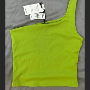 Express Body Contour Ribbed One Shoulder Crop Top